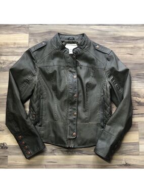Anthropologie Hei Hei Moss Green Vegan Leather Moto Jacket | Size S